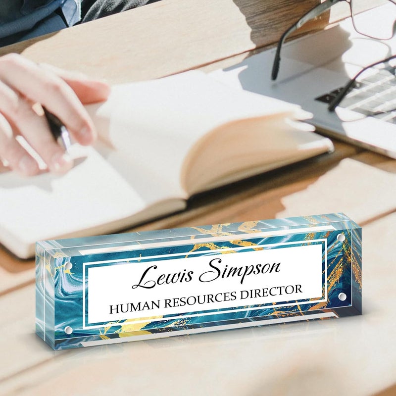 HETOOSHI Name Plate for Desk, Desk Double sided pattern Name Plate Personalized Office Desk Decor for Women and Men, Employee Appreciation Gifts Office Gifts for Boss, Manager, Teacher, Nurse (Green marble) - Image 4